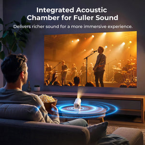 White flip projector on floor stand projecting bright circular image ring.