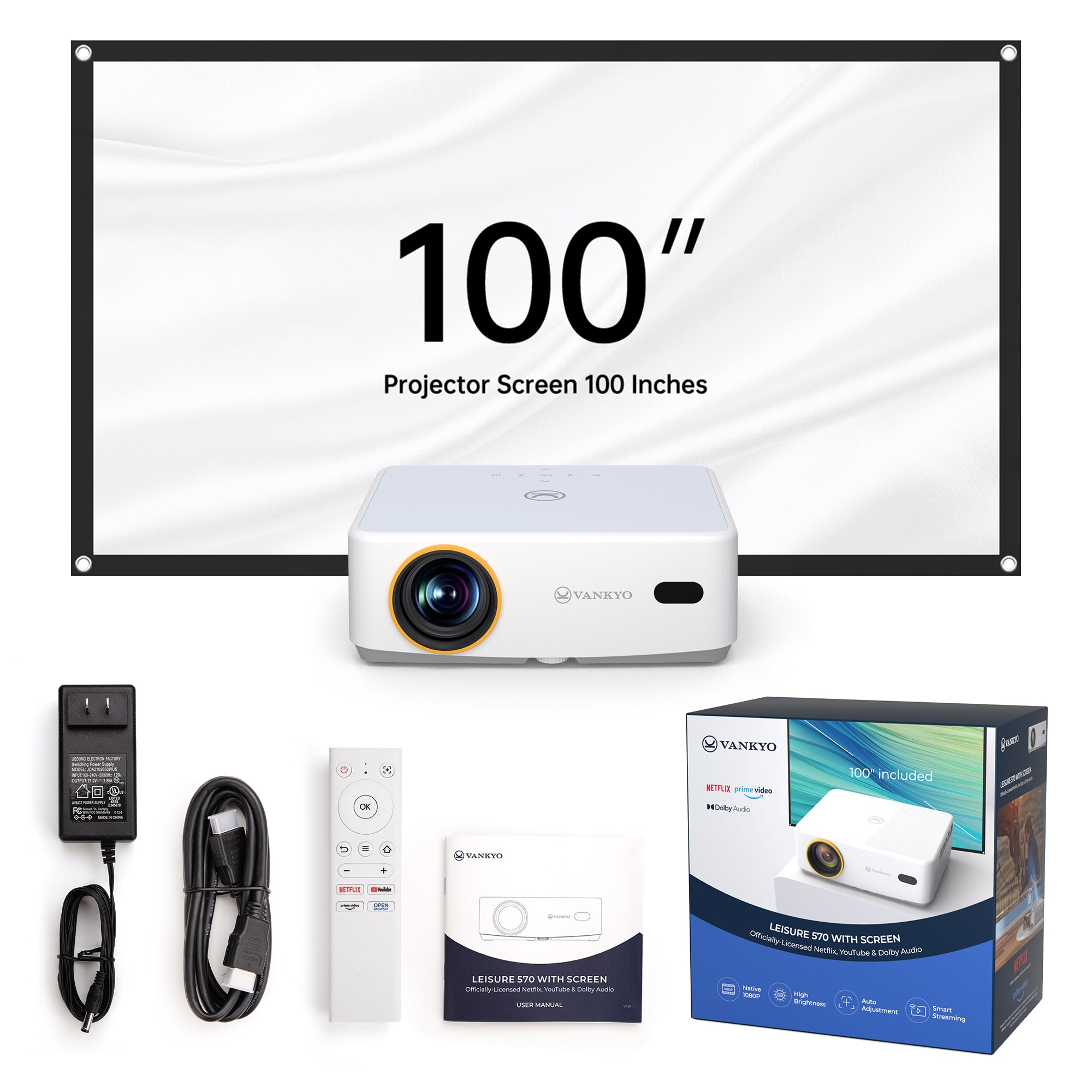 VANKYO Leisure 570B Native 1080P Mini Projector with 100" Screen