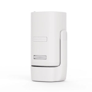 White projector rear panel with side grip and vented speaker grille