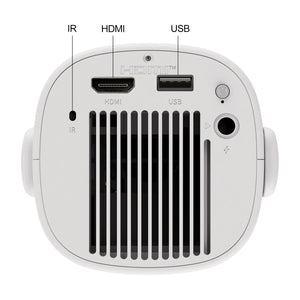 White projector back panel with HDMI and USB ports and IR sensor