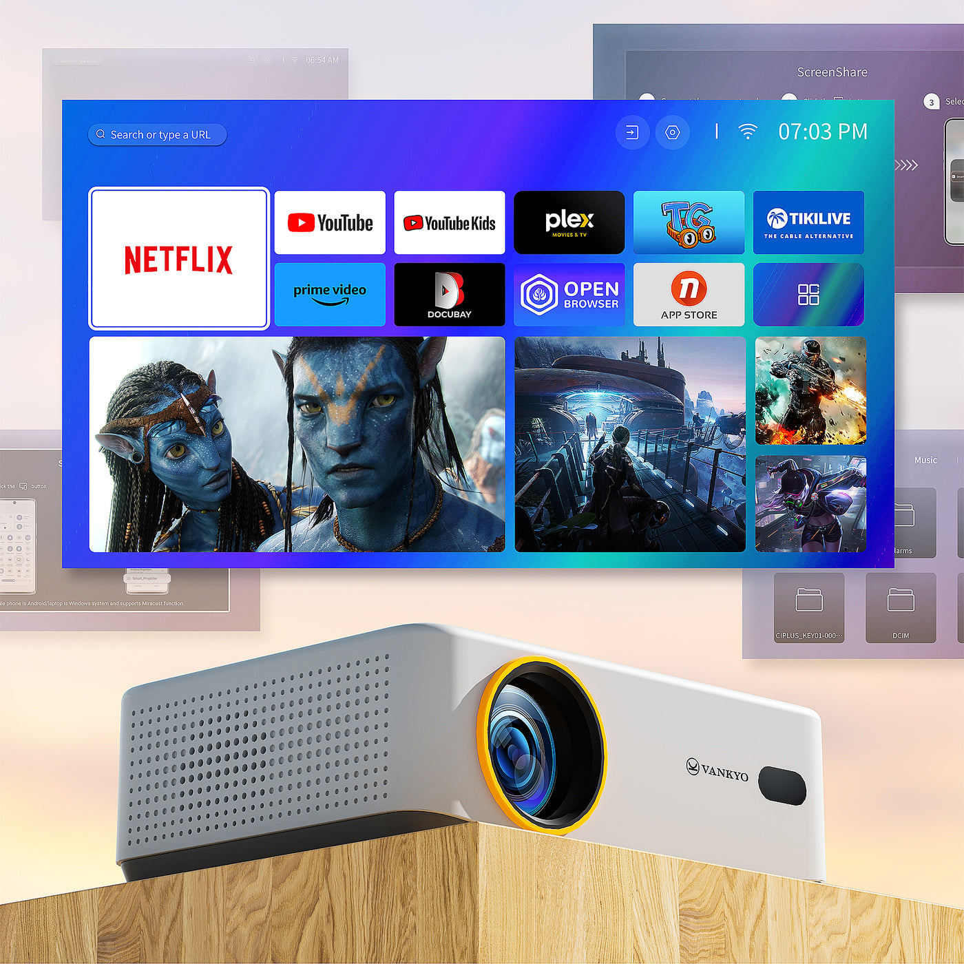 Proj Screen VANKYO Leisure 570B | Native 1080P Smart Projector with Screen