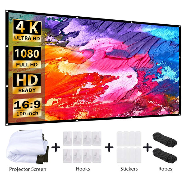 VANKYO 100 inches Portable Indoor Outdoor Projector Screen with Peel and Hooks