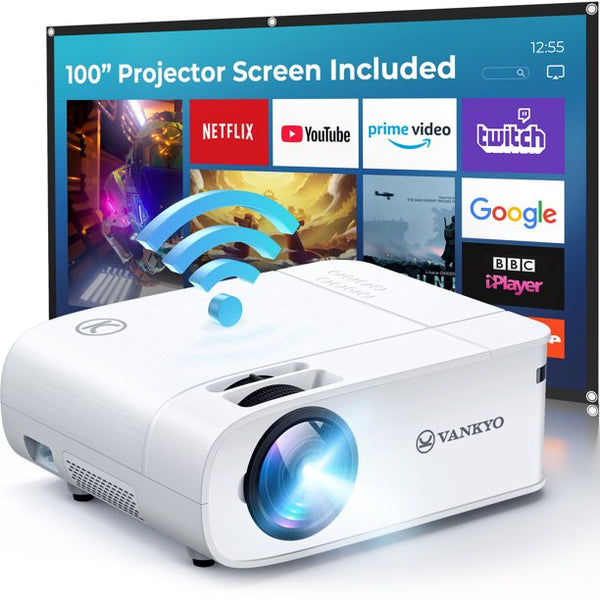 VANKYO Leisure 480W WiFi Projector, Full HD LCD Native 1080P Projector W/ 100" Projection Screen, Outdoor Movie Projector Support 4K
