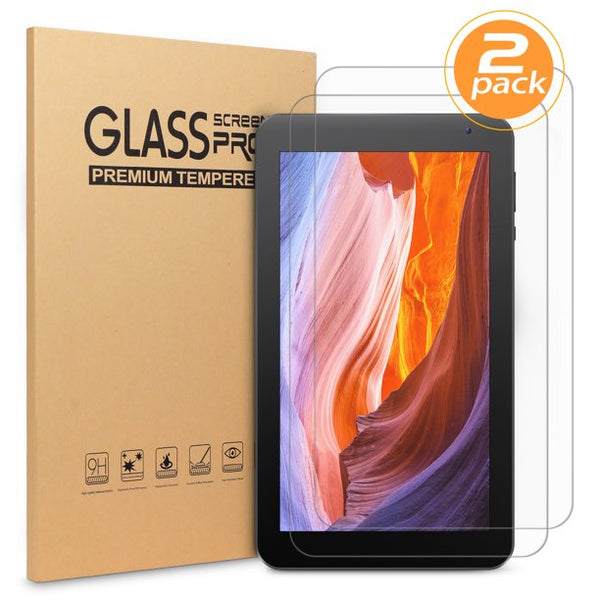Tempered Screen Protector [2 Pack] 7" Glass Tablet Film Cover Anti-Scratch, Anti-Fingerprint, Bubble Free- HD Clear