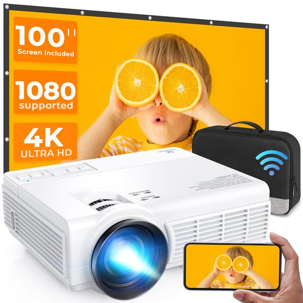 VANKYO Mini Wifi Projector (100” Screen Included) , 1080P Supported LCD Portable Home Theater Projector for iOS/Android Devices, Compatible with TV Stick, HDMI, VGA and USB - White
