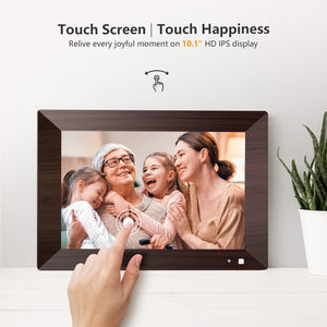 VANKYO F10 WiFi Digital Picture Frame, 10.1 inch HD Touch Screen, Instant Share Photos and Videos via App, Email, Cloud from Anywhere, Motion Sensor, 16GB Storage, Portrait and Landscape, Wood-Effect
